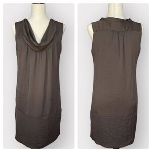 Zara‎ Sleeveless Shift Dress Women Size S Brown Cowl Neck Knee Length Lined